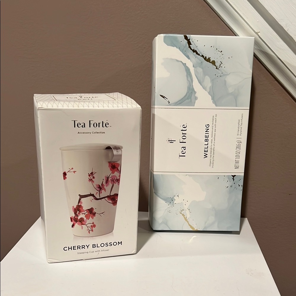 Tea Forte KATI Steeping Cup & Infuser and WELLBEING Organic Tea Infuser Bundle